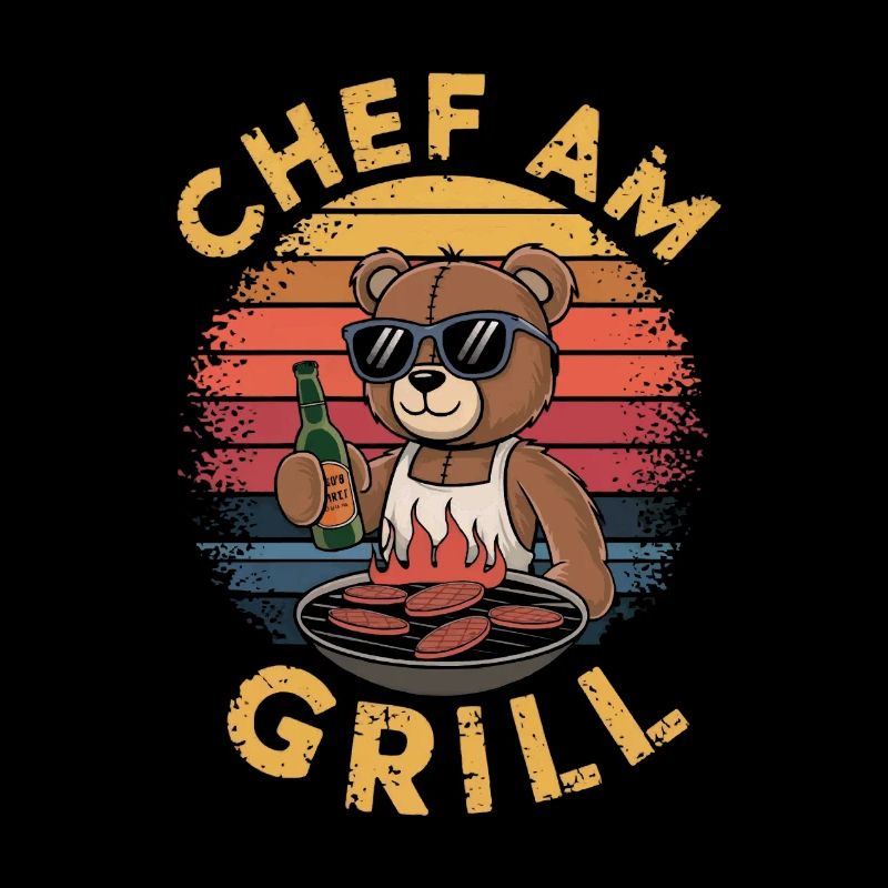 Teddy bear grilling a BBQ on the grill