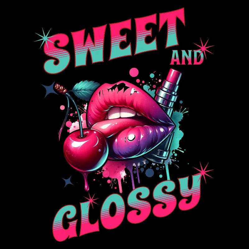 Conception de bouche de baiser, douce et brillante, cerises