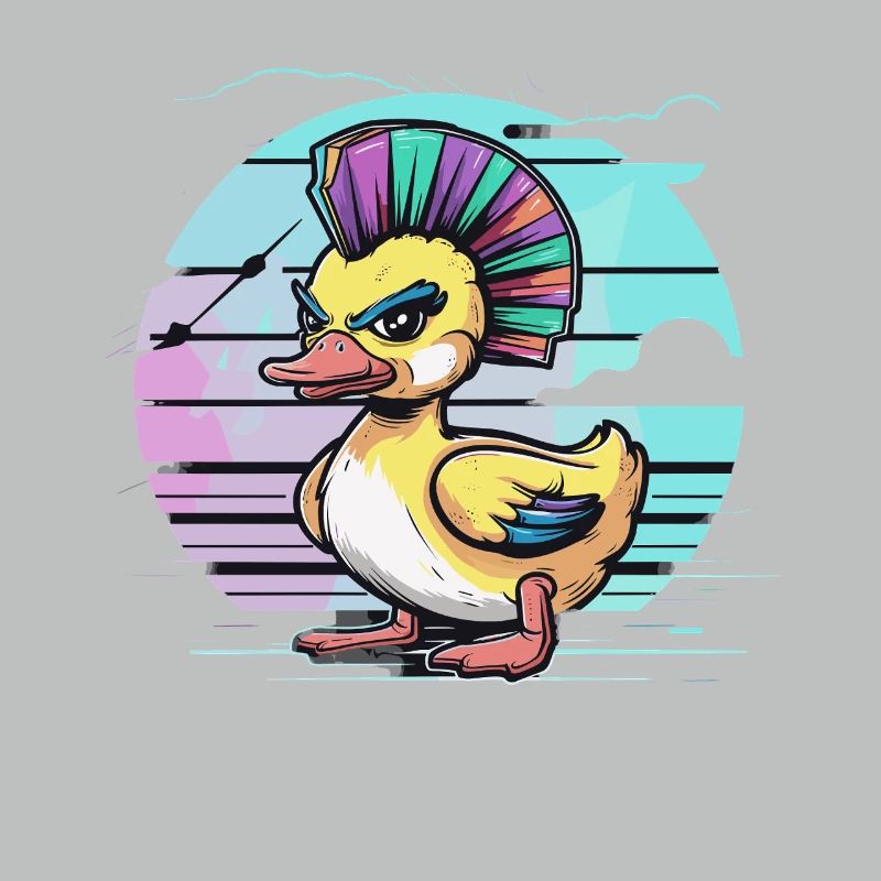 Punk duck avec mohawk arc-en-ciel devant
