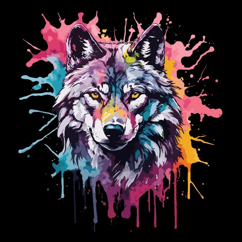 Cooler bunter Wolf in Aquarellfarben. Illustration
