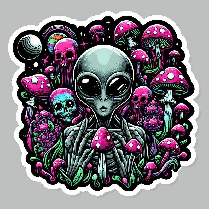 Psychedelischer Alien mit Pilzen