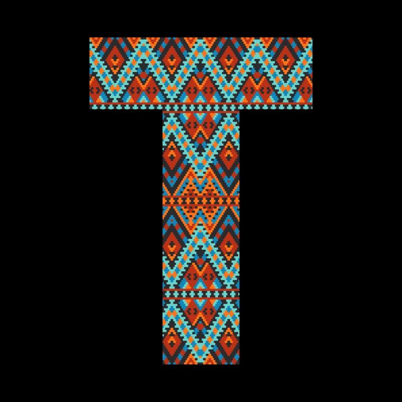 Buchstabe T-Boho-Design, buntes Monogramm