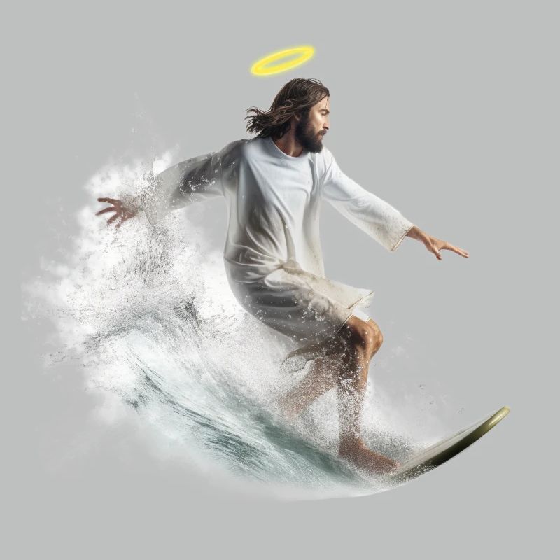 Surf-Gott mit Heiligenschein