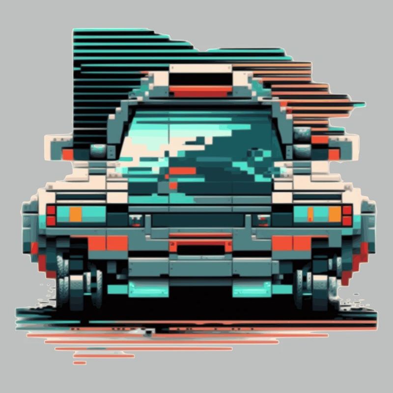 Front von einem Auto im pixeligen 8 Bit Stil