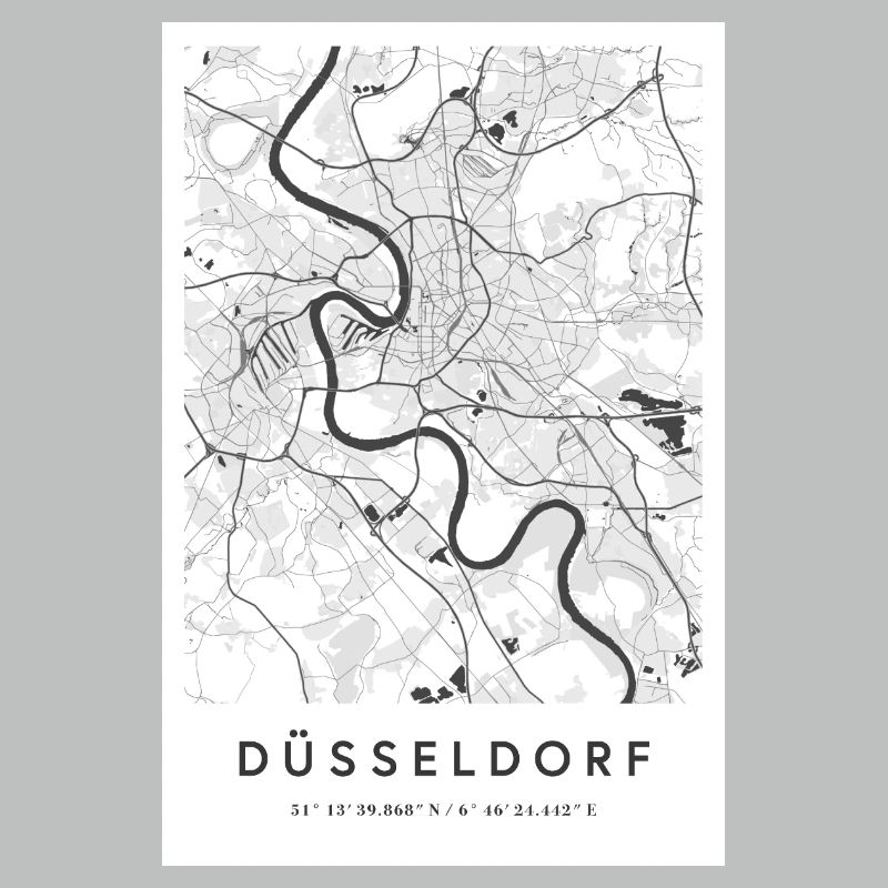 Düsseldorf Map City Map Citymap Rhine Map