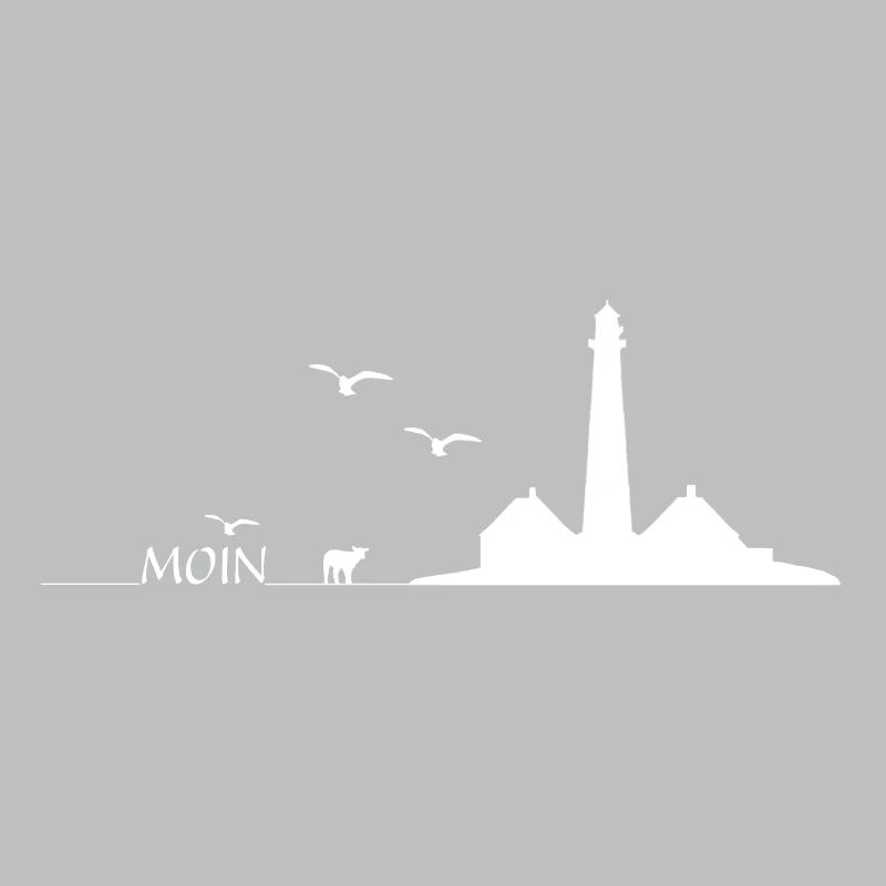 Moin Westerhever lighthouse with sheep and seagulls