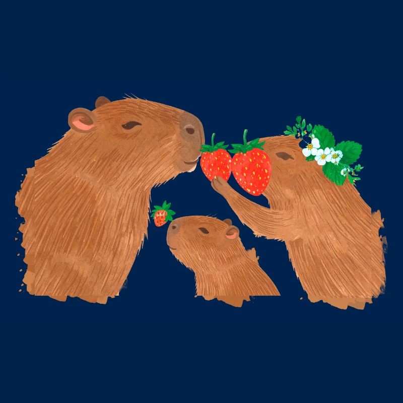 Capybara, capybara, strawberries, drawing