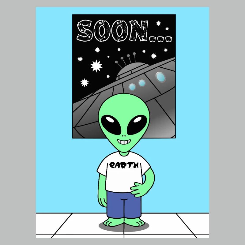 Alien devant le vaisseau spatial Terre