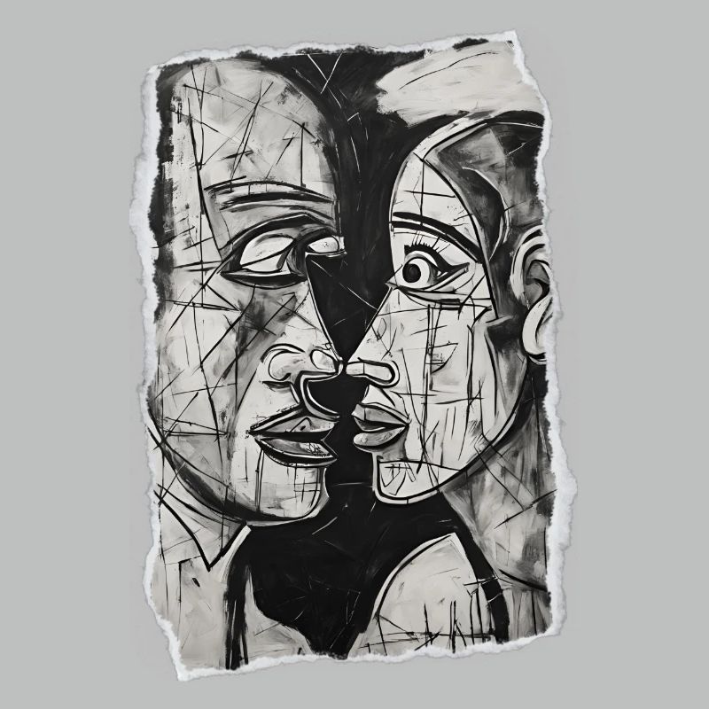 Couple abstrait dans l’art noir et blanc
