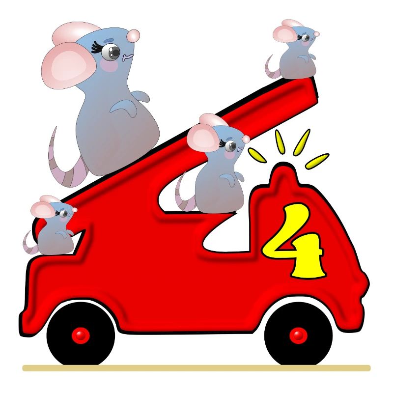 Four - 4th Birthday - Fire Engine - Toddler Mice