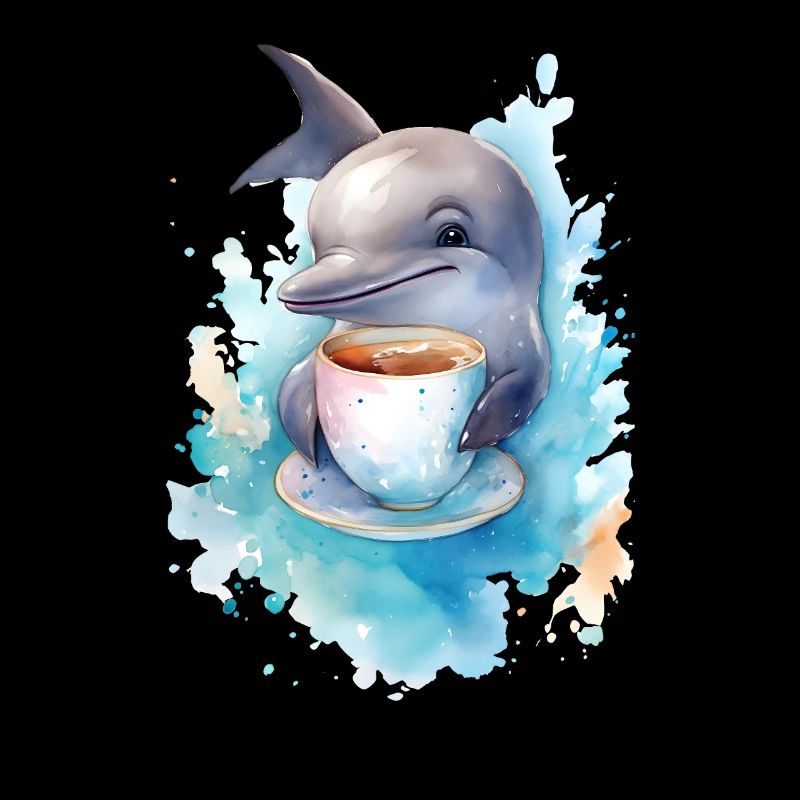 Delphin mit Kaffee -Aquarellstil