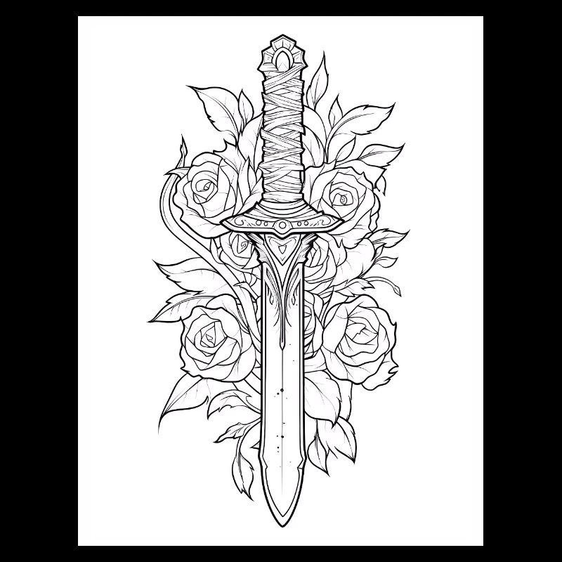 Dagger Tattoo #4 Coloring Page Pattern
