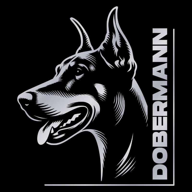 Dobermann Pinscher, Hundekopf, Zeichnung silber