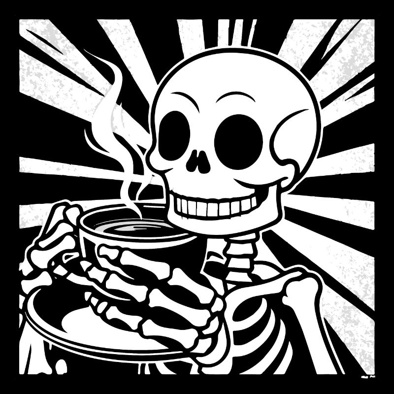 Skeleton drinking coffee