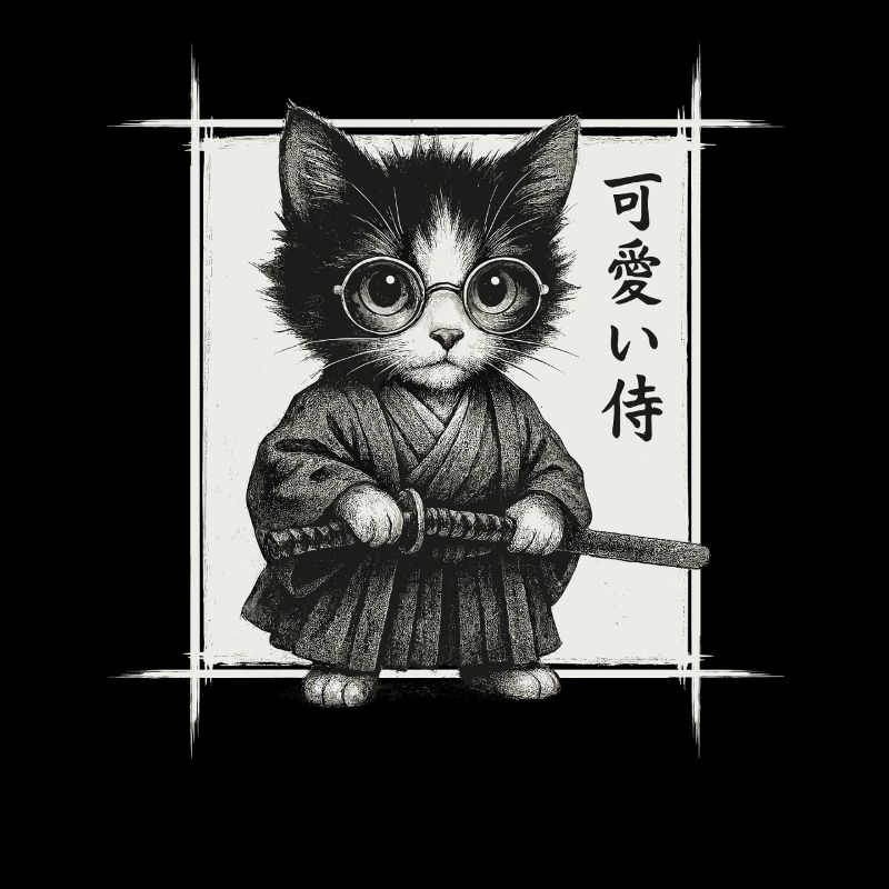 Samurai Katze Japanischer Kunst, Lustiges Kätzchen