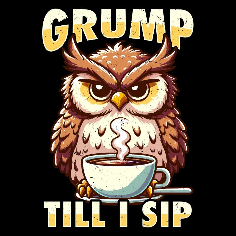 Grumpy Owl With Coffee Morning Mood
