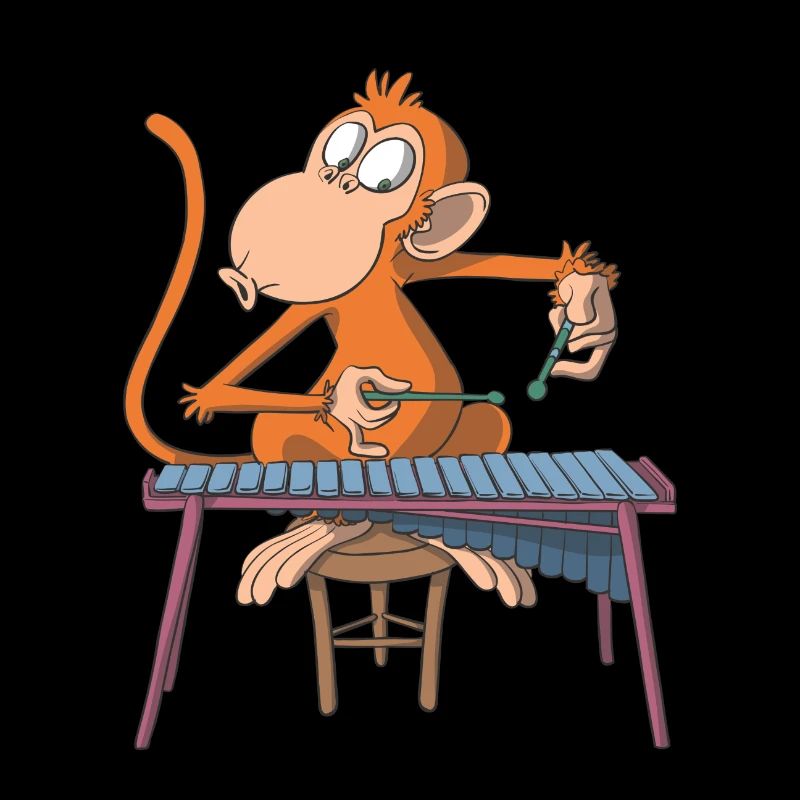Monkey plays marimba xylophone