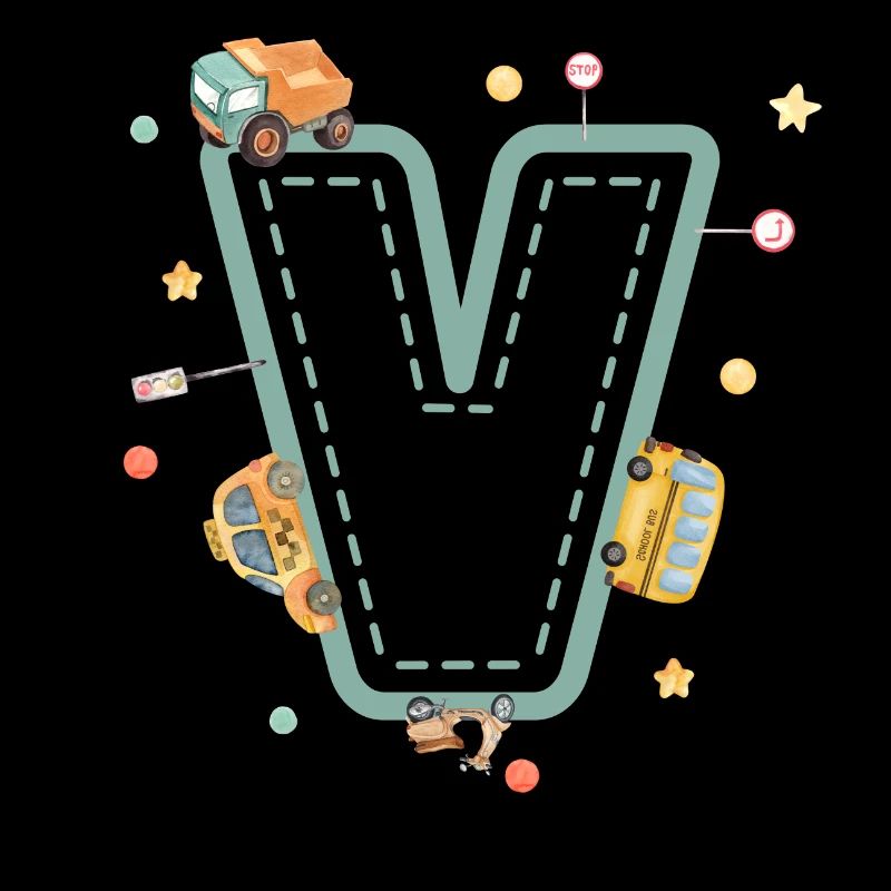 Letter v vehicle - personalized child gift