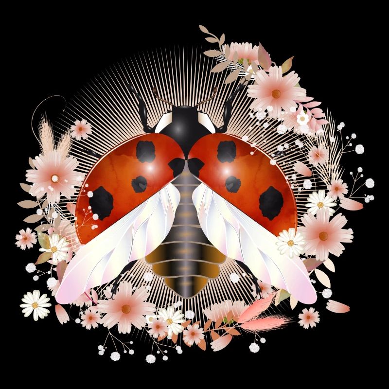 zauberhafter strahlender Marienkäfer mit Blüten