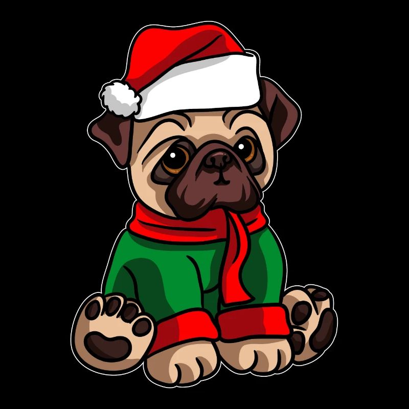 Chien carlin avec pull de Noël