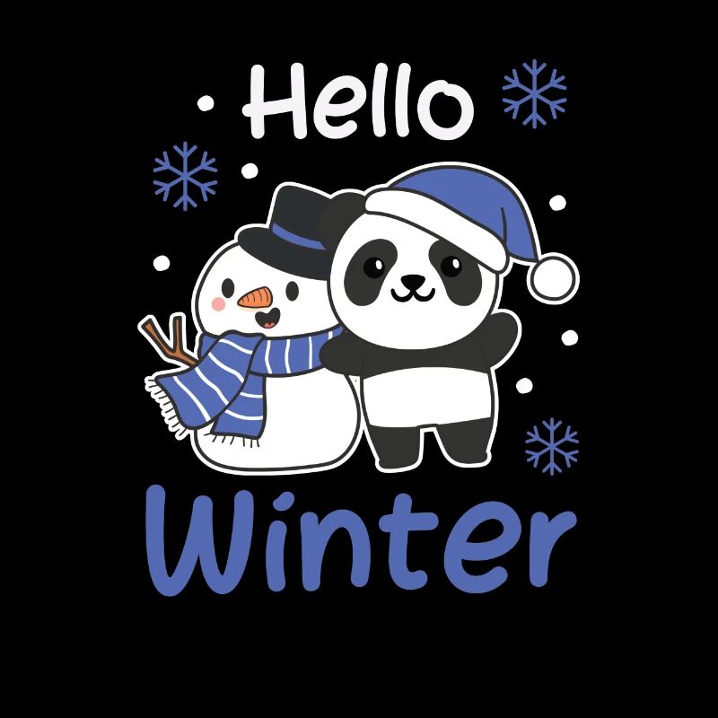 Panda Hello Winter snowman snow