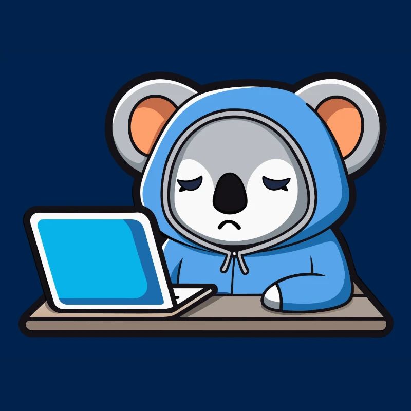 Un mignon koala hacker dort dans un sweat à capuche devant le PC
