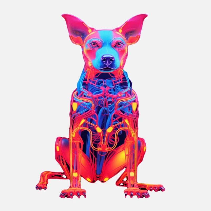 Neon Hund mit Tech-Design
