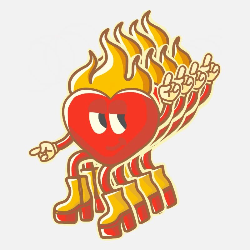 Multidimensional Retro Flaming Heart Mascot