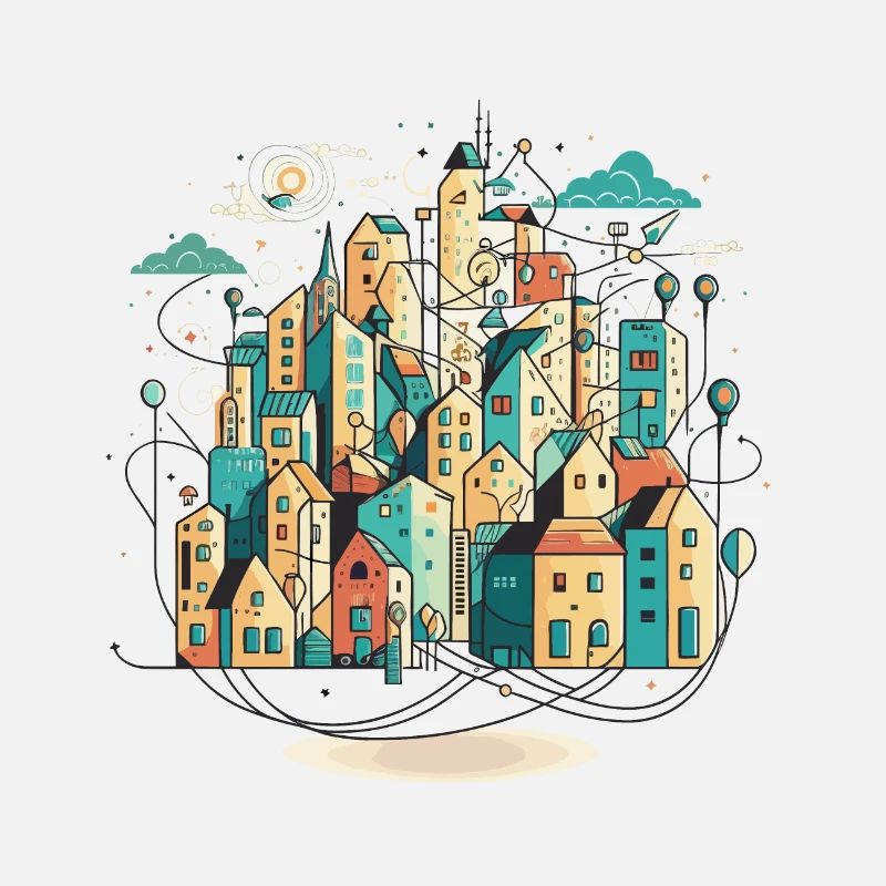 Cityscape Connections: Ein stilisiertes Bild von Interco