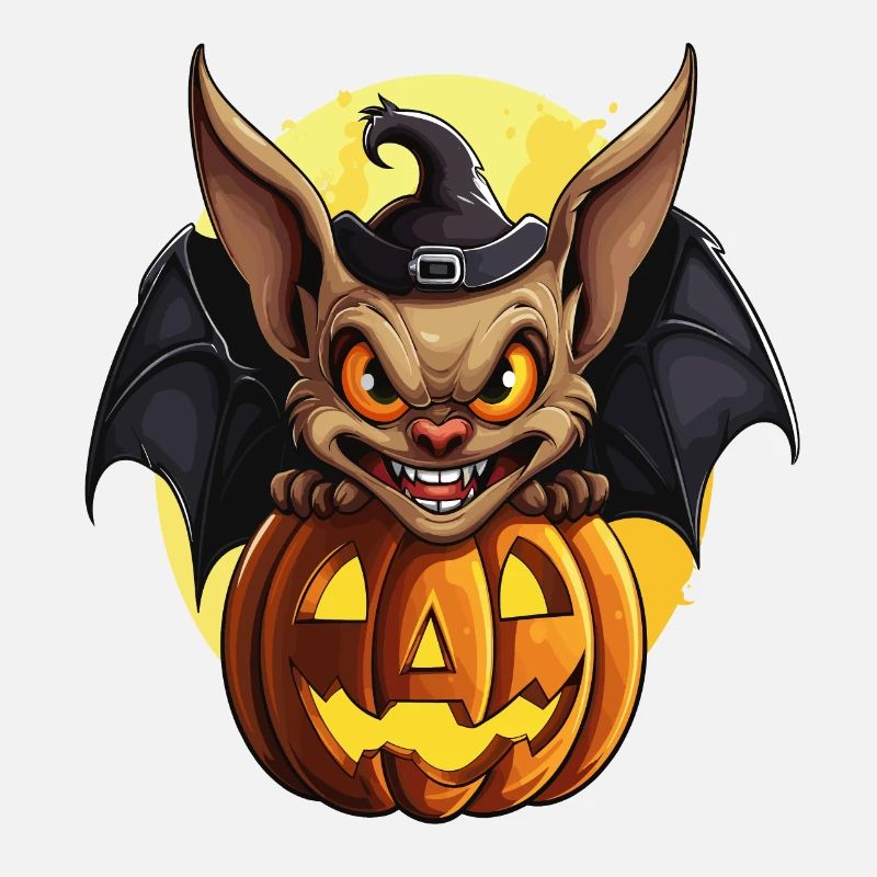Halloween, a bat with its pumpkin