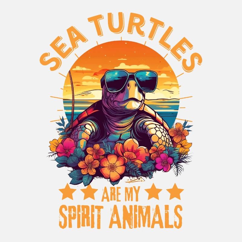 Sea turtle with sunglasses on the beach