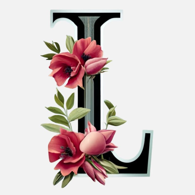 L In schwarz, mit roter Blume