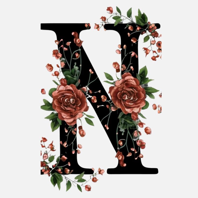 N In schwarz, mit roter Blume