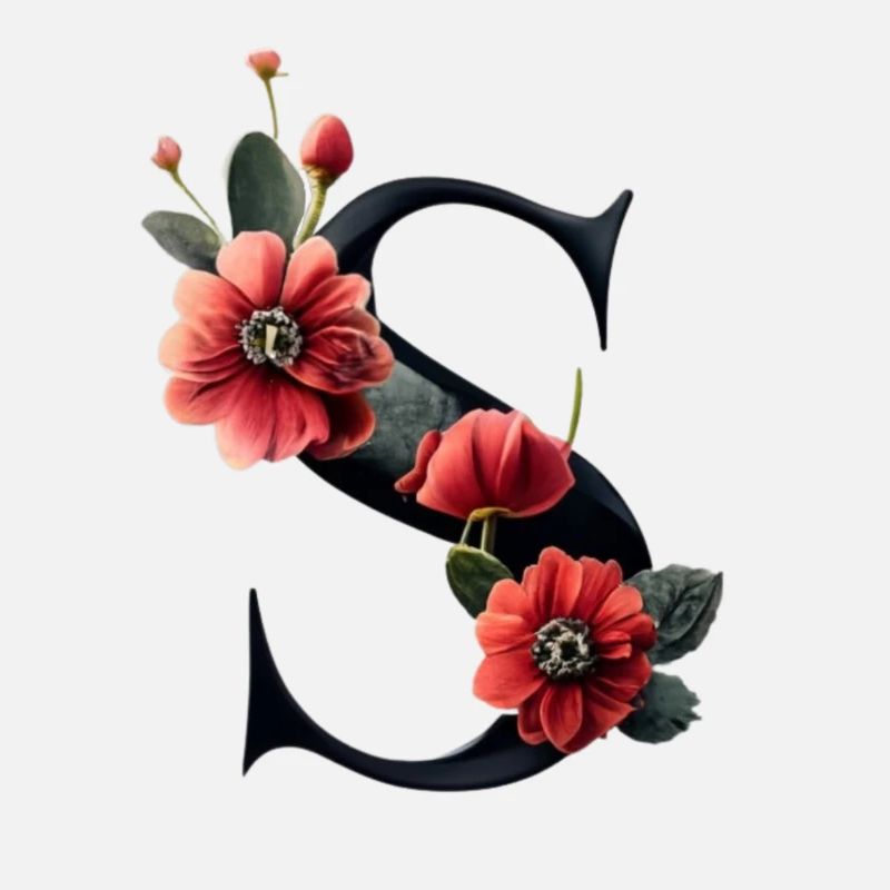 S En noir, avec fleur rouge