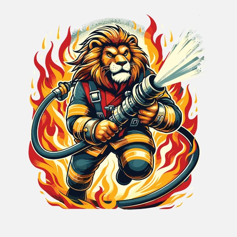 Lion, Firefighter, Firefighter, Flames, Hero