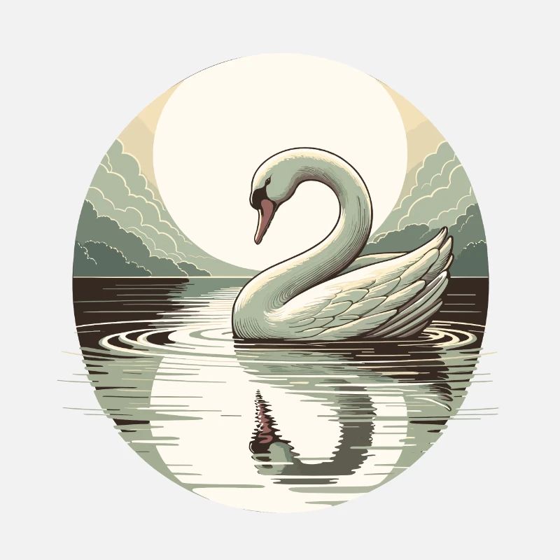 Schwan See Vollmond Reflektion Art Deco