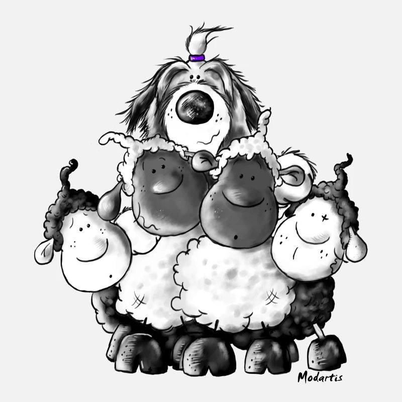 Bearded Collie and sheep - Herding dog design