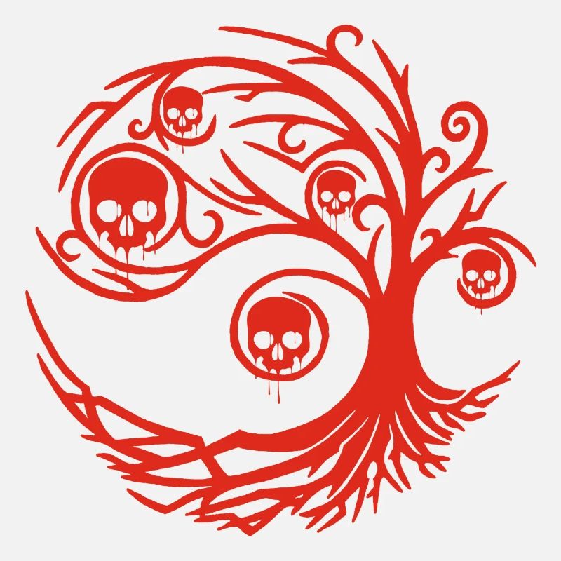 Red tree with skulls