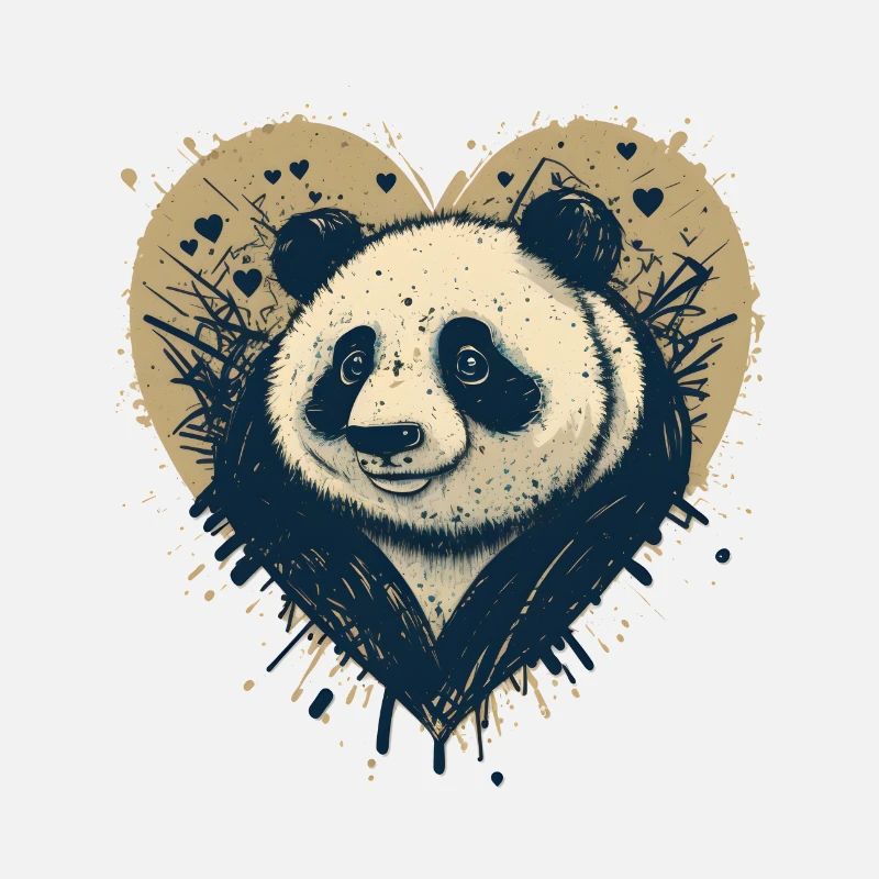 Panda Heart Ink Illustration