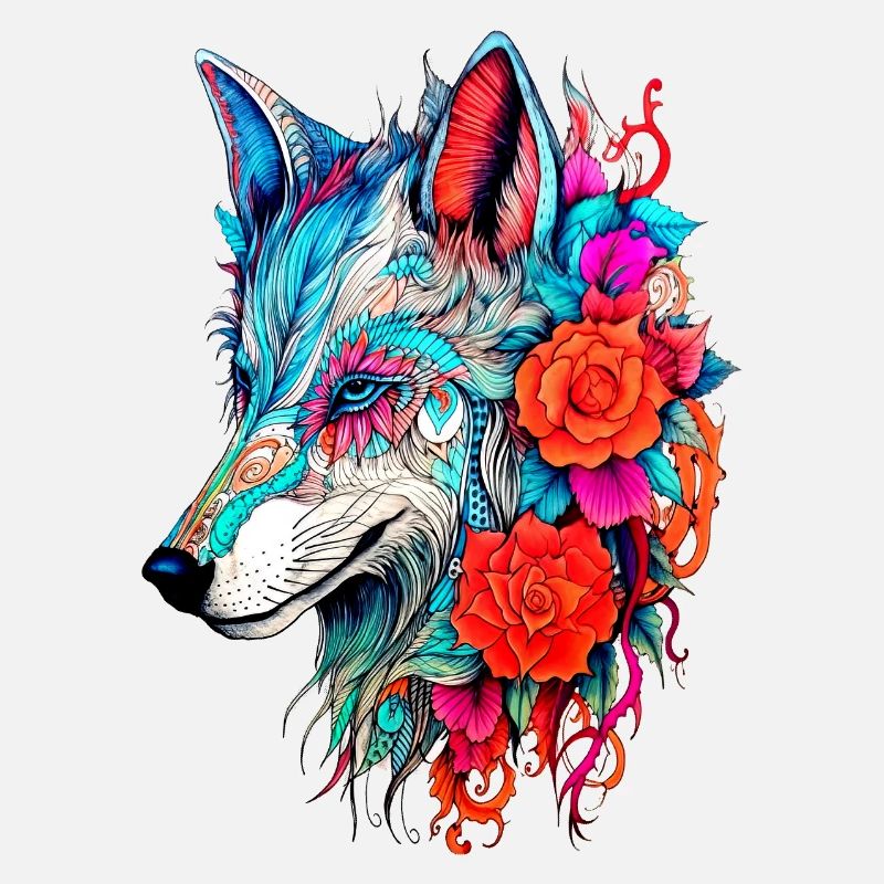 Loup aux fleurs
