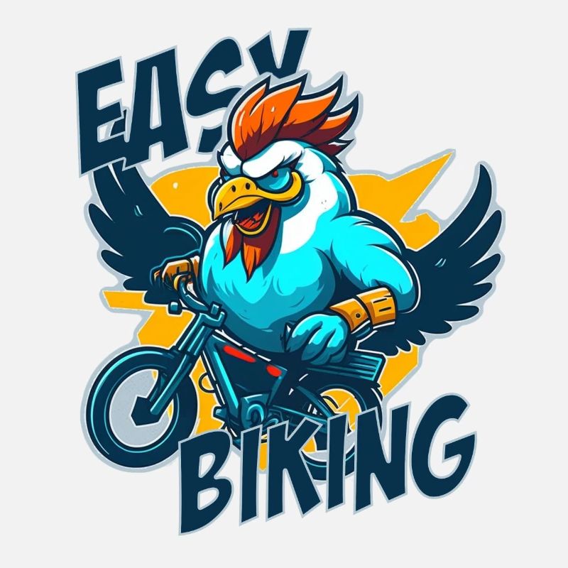 Rooster with bicycle and lettering