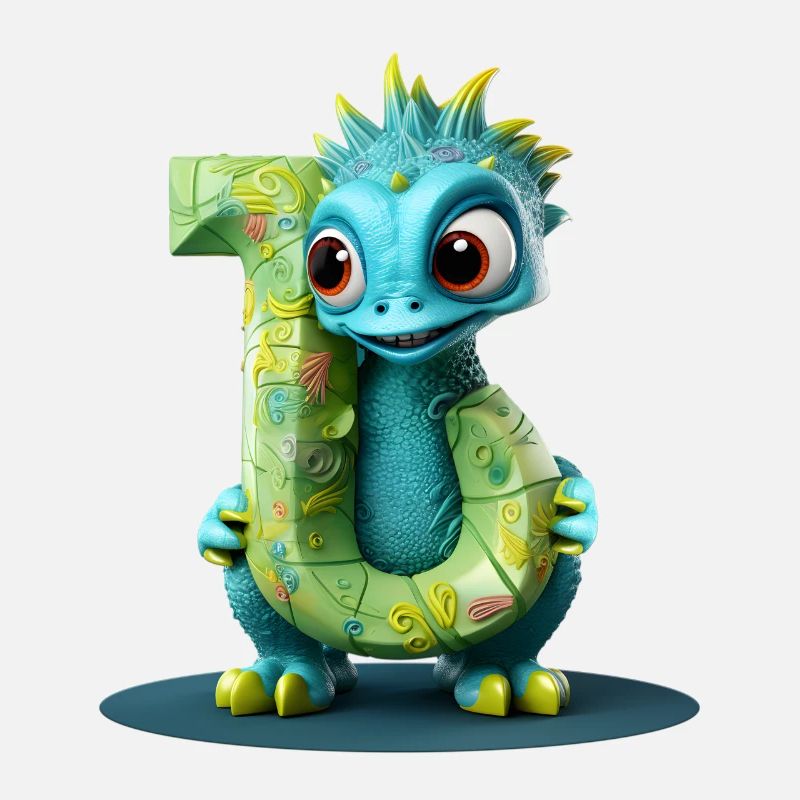 Blauer Drache mit Buchstabe J Alphabet