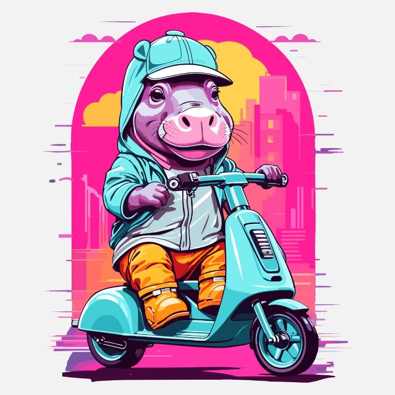 Nilpferd auf Roller