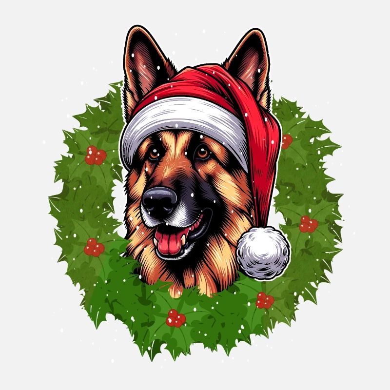 German Shepherd & Santa Hat Dogs