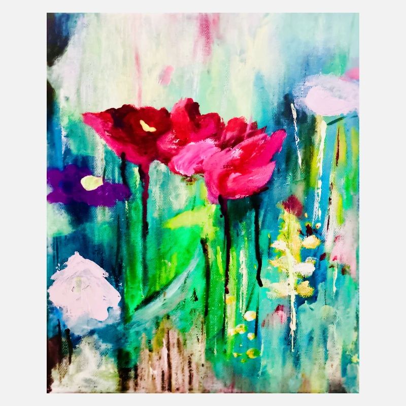 Aquarellblumen im Farbmeer