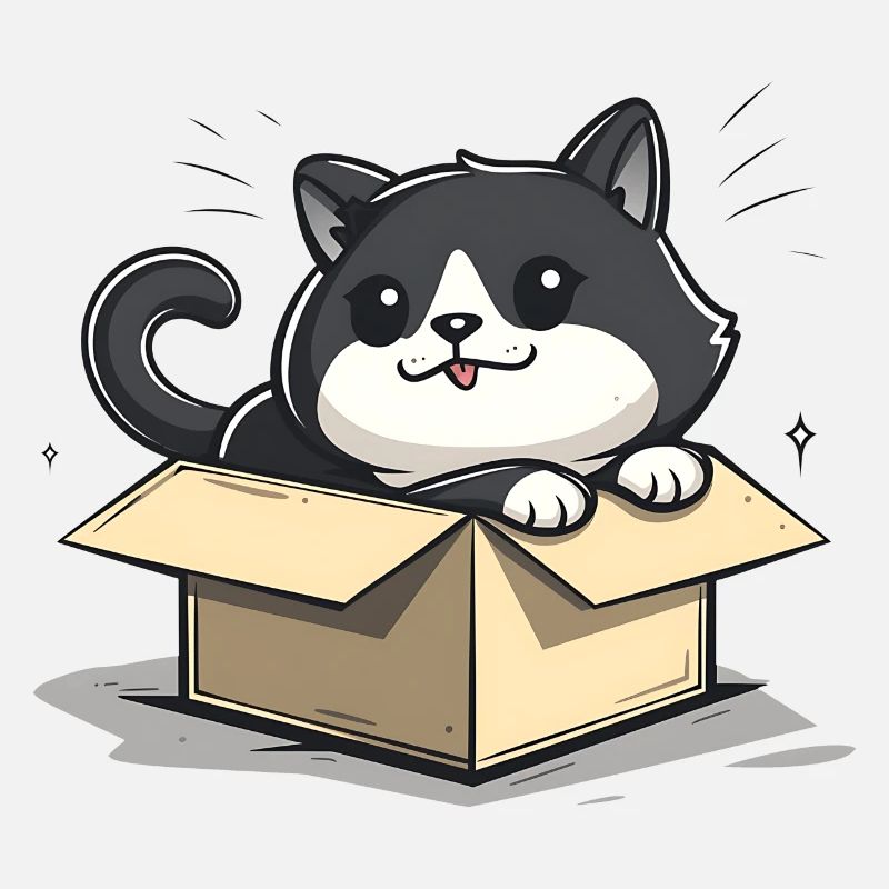 Happy Cat Sitting Inside an Empty Cardboard Box
