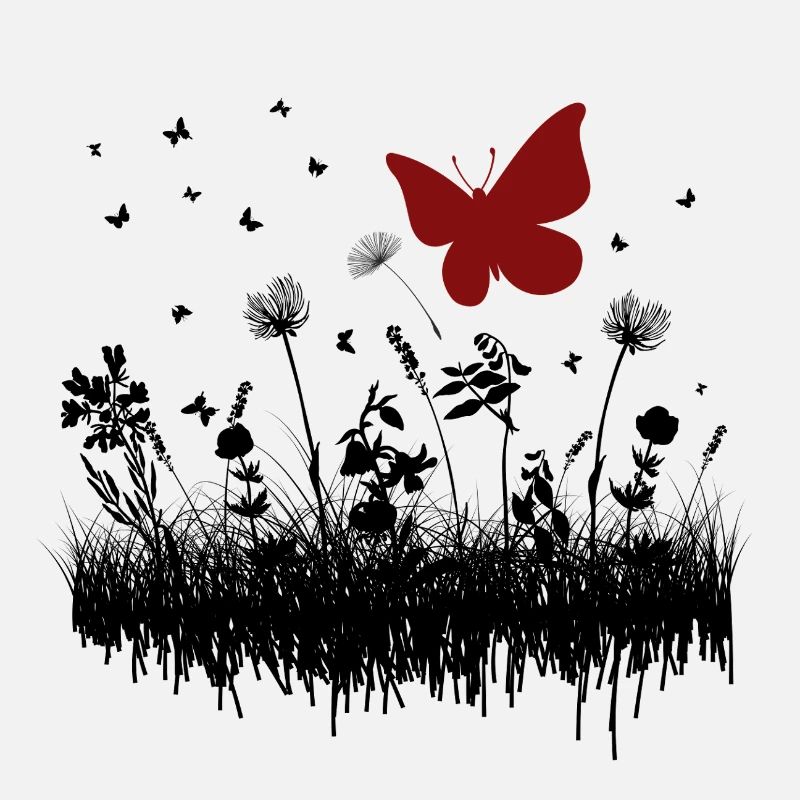 Butterfly drawing with floral accent