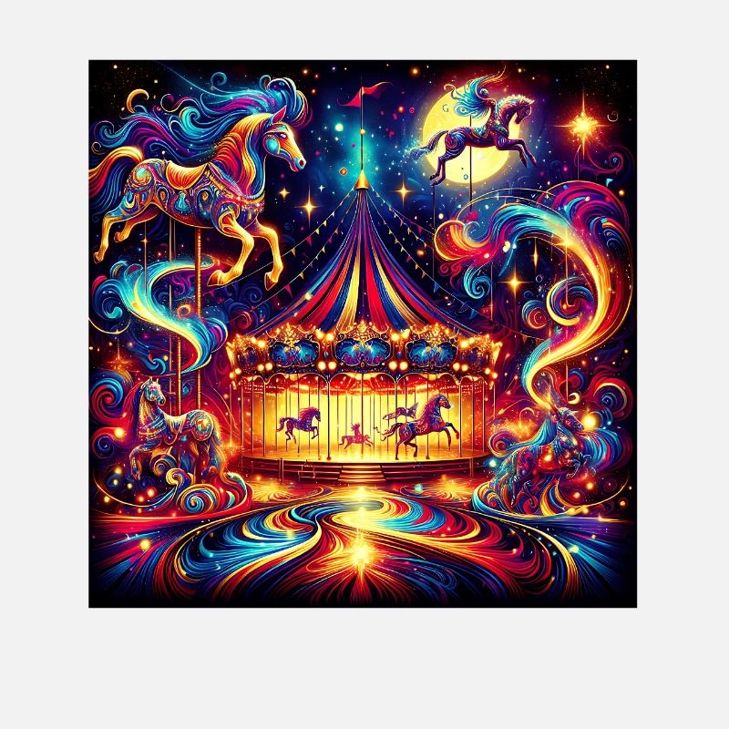 Glowing circus motif with magic horses