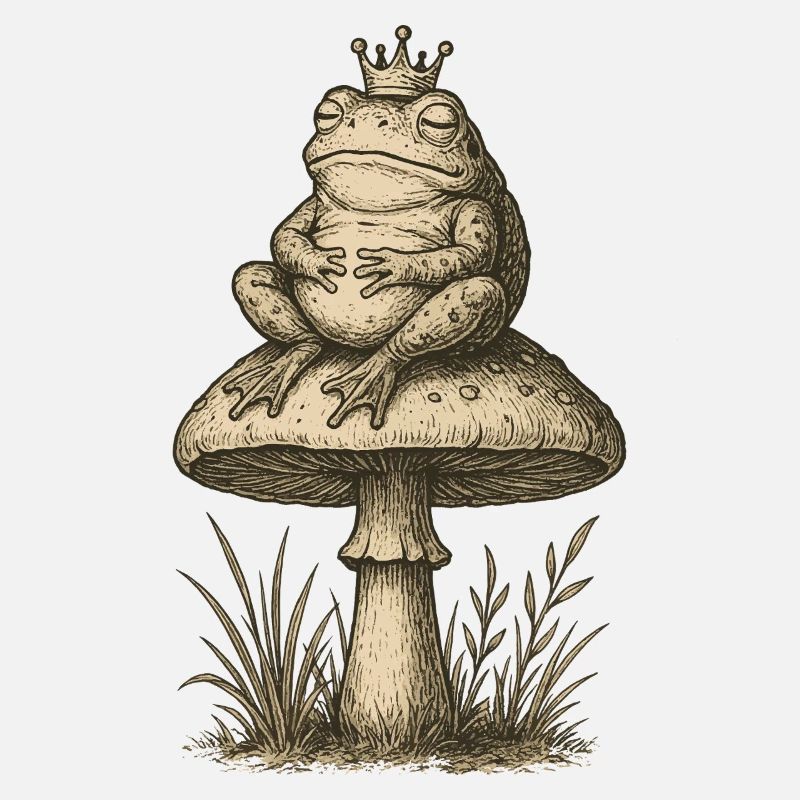 Grenouille royale sur le trône champignon