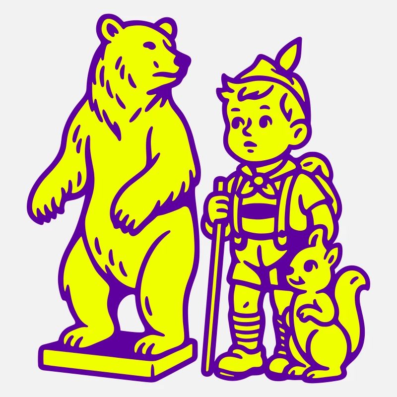 Pop-Art Stilleben mit Bär, Junge und Eichhörnchen